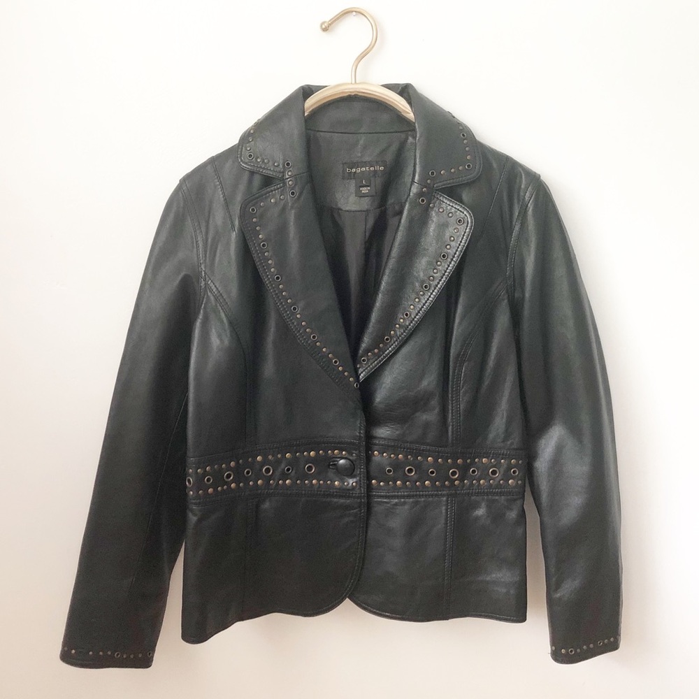 Bagatelle Leather Jacket Grommets Studs Biker Moto